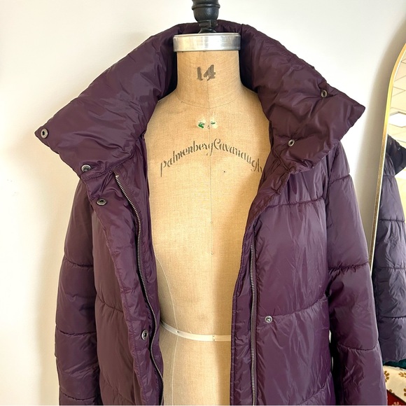Banana Republic Dark Purple Long Hooded Oversized Puffer Jacket Sz Small Tall - Picture 5 of 10